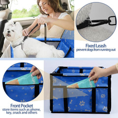 KUTKUT Small Dog Cat Car Seat Foldable Dog Car Booster Seat Upgrade Puppy Pet Seat Waterproof Breathable Oxford Travel Bag with 12PVC Tubes for Small Dogs, Cats, Puppies Paws-Pattern (Blue)…
