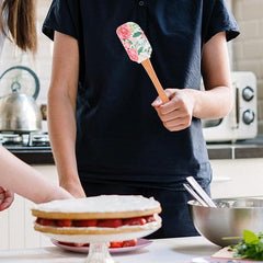 EZYHOME 2pcs Silicone Floral Spatula with Wood Handle Heat Resistant, Baking, cooking and Mixing Spatulas, Modern Farmhouse Kitchen Décor, Gift for Chef, Cooks, Housewarming Gift (30cm *6 cm)