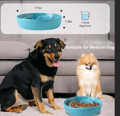 KUTKUT Slow Feeder Dog Bowl, Ceramic Puppy Slow Feeding Dish with Anti-Slip Base, Cat Slow Feeder Puzzle Eating Bowl  Food Dish for Fast Eaters Medium Pets (Capacity 350gm, Light Blue Rose)