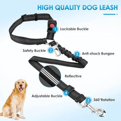 KUTKUT Removable Dog Seat Belt Harness for Car, 3-in-1 Pet Dog Car Seatbelt Leash, Retractable Restraint Secures to Vehicle Headrest & Adjustable Reflective Bungee Dog Seatbelt Tether (Black)
