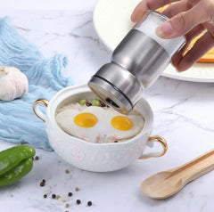 EZYHOME Silver Finished Stainless Steel Metal Salt Pepper Shaker Salt and Pepper Dispenser with Glass Bottom, Cute Salt and Pepper Shakers for Kitchen Decor and Accessories, Easy Filling