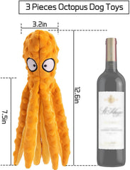 KUTKUT Dog Squeaky Toys Octopus Crinkle Plush Toys for Teeth Cleaning, Labrador, Golden Retriever Durable Interactive Chew Toys, Cute Soft Dog Toys for Small Medium Dogs, 3 Pack - kutkutstyle