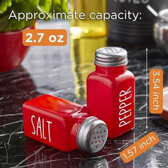EZYHOME Red Salt and Pepper Shakers Set - Red Kitchen Decor and Accessories for Home Restaurants Wedding - Glass Salt and Pepper Set for Cooking Table, RV, BBQ, Easy to Clean & Refill