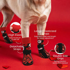 KUTKUT Dog Socks with Grips - Anti Slip Paw Socks for Dogs, Adjustable Stay-On Elastic Straps, Non-Skid Indoor Traction Socks for Small Medium Large Dogs, Puppies & Senior Dogs