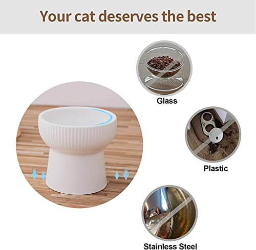 KUTKUT 2 Pcs Ceramic Cat Food Or Water Bowl, Raised Cat Feeder Dishes with Stand, Elevated Pet Food Bowl for Cats and Small Dogs, Stress Free Backflow Prevention & Reduce Neck Burden - kutkut