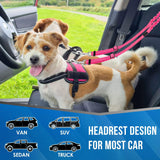 KUTKUT Double Dog Seat Belt, Dual Pet Car Headrest Restraint Safety Seatbelt No Tangle Dog Leash Duty Adjust Elastic Bungee Lead Splitter Connect Harness in Vehicle Travel for 2 Dogs (Pink)