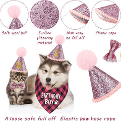 KUTKUT Dog Birthday Party Supplies Birthday Boy Dog Bandana Triangle Scarf Clothes Shirt Cute Dog Hat Dog Bow Tie Collar with 0-8 Numbers for Puppy Dog 1st Birthday Party Outfits (Pink)