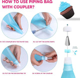 EZYHOME 21Pcs Piping Bags and Tips Set, Reusable Cake Decorating Supplies with 2 Reusable Bags, 12 Icing Tips, 2 Silicone Rings, 2 Couplers and 3 Scrapers, Cake Baking Tools for Cookie Icing Cupcakes
