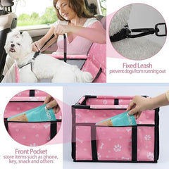 KUTKUT Dog Cats Car Seat Foldable Dog Car Booster Seat Upgrade Puppy Pet Seat Waterproof Breathable Oxford Travel Bag with 12PVC Tubes for Small Dogs, Cats Puppies Paws-Pattern (Pink)…