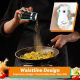 EZYHOME Salt and Pepper Shakers Set Stainless Steel Salt Shaker and Pepper Shaker Set with Holder Refillable Screw-Off Perforated "S" and "P" Caps for Kitchen Table Decor(Black & White)