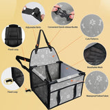 KUTKUT Small Dog Cats Car Seat Foldable Dog Car Booster Seat Upgrade Puppy Pet Seat Waterproof Breathable Oxford Travel Bag with 12PVC Tubes for Small Dogs, Cats, Puppies Paws-Pattern (Grey)…