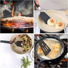 EZYHOME 600°F Heat Resistant Silicon Slotted Turner - Non Stick, Non Scratch Thin Spatula Reinforced Stainless Steel Core - BPA Free & Dishwasher Safe Kitchen Utensil (Dark Grey)