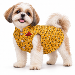 KUTKUT Zari Embroidered & Sequin Work Sherwani For Small Dogs & Cats, Ethinic Festive Velvet Jacket With Front Velcro Closure For Puppies & Kittens