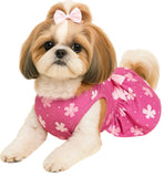 KUTKUT Cute Pink Floral Small Dog Cat Girl Dress With Pretty Satin Bow - Soft, Breathable & Lightweight Pet Apparel For ShihTzu, Maltese, Poodles, Cats, Puppies Summer Party Dress