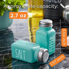 EZYHOME Teal Salt and Pepper Shakers Set - Red Kitchen Decor and Accessories for Home Restaurants Wedding - Glass Salt and Pepper Set for Cooking Table, RV, BBQ, Easy to Clean & Refill