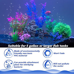 KUTKUT 8Pcs Aquarium Artificial Plastic Plants Decorations and Rock Cave Decor Set Goldfish Betta Fish Tank Accessories Small Large Fish Bowl Ornaments