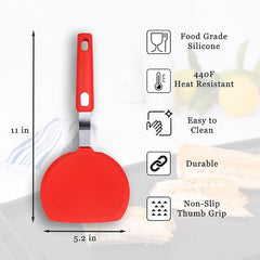 EZYHOME 2Pcs Silicone Turner Pancake Spatulas - Nonstick Cookware Safe 600°F Heat-Resistant Flexible & Thin Cooking Flipper for Eggs - Reinforced Stainless Steel Core - BPA Free & Dishwasher Safe