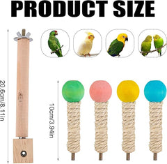 KUTKUT Bird Stand Perch Toy, Parrot 360° Interactive Rotating Parakeet Toys, Wooden Exercise Wheel Parrot Toy, Enrichment Cockatiel Toy for Birds Cage, Bird Cage Accessories Perch Toys for Budgies