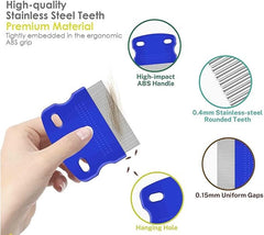 KUTKUT 4Pcs Flea Lice Comb, Stainless Steel Dog Cat Grooming Combs with Rounded Teeth, Double Sided Professional Pet Tear Stain Remover, Dematting Tool for Small, Medium & Large Pets (BLUE)