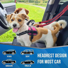 KUTKUT Double Dog Seat Belt, Dual Pet Car Headrest Restraint Safety Seatbelt No Tangle Dog Leash Duty Adjust Elastic Bungee Lead Splitter Connect Harness in Vehicle Travel for 2 Dogs (Red)