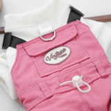KUTKUT 2-in-1 Pet Jumpsuit Overall with Built in Leash Ring, Small Dog Cat Vintage Bib Pants, Snap Button Party Dog Clothes All-in-One Jumpsuit for Maltese, Pekingese ( Reddish )