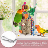 KUTKUT Hanging  Bird Foraging Toys, Natural Grass Basket With Shredding Papers, Wooden Blocks & Colourful Chew Toys for Parakeets, Cockatiels, Conures, Small and Medium Bird Cage Accessories