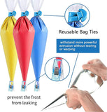 EZYHOME 122Pieces Tipless Piping Bags-100pcs Disposable Piping Pastry Bag for Royal Icing/Cookies Decorating -10 Pastry Bag Ties,10 Clips &2 Scriber Needle -Best Cookie/Cake Decorating Tools (10 Inch)