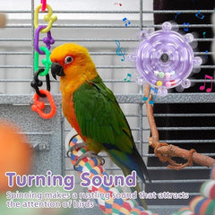 KUTKUT Bird Toys for Parakeets, Parrot Spinner Toy Colorful Parakeet Toys Wheel Puzzle Parrot Toys Interactive Spinning Wheel Rattle & Chew Ball for Cockatiel, Budgerigar,Conure, Lovebirds