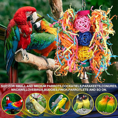 KUTKUT Bird Toys Bird Rope Perch with Bell Colorful Bird Chewing Shredding Foraging Toys Parrot Swing Climbing Standing Hanging Toys Bird Cage Accessories for Conure Cockatiel Budgies Lovebird