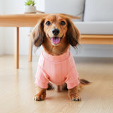 PAWCHIE Soft Dog Onesie for Small Dogs & Puppies, Ribbed Stretch Jumpsuit, Four Leg Dog Payjamas, Warm Pet Romper for Winter & Sleeping (Pink)