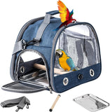 KUTKUT Bird Travel Carrier with Perch & Stainless Steel Tray, Lightweight Breathable Parrot Cage with Removable Wooden Stand Stick and Long Shoulder Strap,Bird Cages for Parakeets Budgie