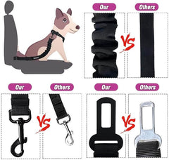 KUTKUT Retractable Seat Belts, Adjustable Dog Seat Belt for Car, Sturdy, Durable, 360 Degree Rotating Elastic Straps for Pet Safety | Universal Fit Small to Large Dog Seat Belt Harness (Black)