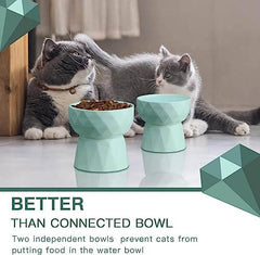 KUTKUT 2Pcs Ceramic Cat Food or Water Bowl, Raised Cat Feeder Dishes with Stand, Elevated Pet Food Bowl for Cats and Small Dogs (Pack of 2 (Oval Mint Green)) - kutkutstyle