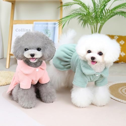 KUTKUT Set of 2Pcs Winter Dog Cat Girl Harness Dress with Leash Ring, Polar Fleece Puppy Kitten Sweater Dress for Kitten, Chiuhuahua, Yorkshire, Toypom etc - kutkutstyle