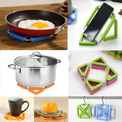 EZYHOME Silicone Trivet Mat Expandable Hot Pot Holder With Stainless Steel Frame for Home Kitchen Heat Resistant Insulated Hot Pads Coasters Table Dish Mat Tableware Placemat for Hot Pans