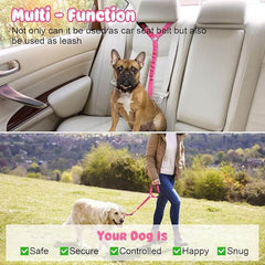 KUTKUT Removable Dog Seat Belt Harness for Car, 3-in-1 Pet Dog Car Seatbelt Leash, Retractable Restraint Secures to Vehicle Headrest & Adjustable Reflective Bungee Dog Seatbelt Tether (Pink)