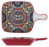 EZYHOME 2Pcs Ceramic Serving Platter With Handle Ceramic Ins Plate Family Dish Plate Salad Plate with Handle, Platter for Pasta, Maggi, Noodles, Manchurian, Dessert, Ice Cream