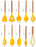 EZYHOME Silicone Cooking Utensils Set, 12-Piece Heat Resistant Kitchen Utensils Set with Wooden Handle for Nonstick Cookware, Kitchen Nonstick Tools Spatula Whisk Tongs Ladle, Non-Toxic & Healthy (Yellow)