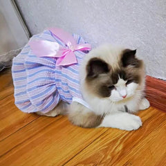 KUTKUT Pack of 3 Dresses for Small Puppy Kitten Rabbit Girl Clothes, Female Princess Tutu Striped Summer Skirt for Chiuhuahua Cat Pet Apparel Outfits