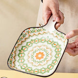 EZYHOME Ceramic Bohemian Baking Plate with Handle Ceramic Ins Plate Family Dish Plate Salad Plate with Handle,Platter for Pasta,Maggi, Manchurian,Dessert,Ice Cream,Microwave Oven & Dishwasher Safe