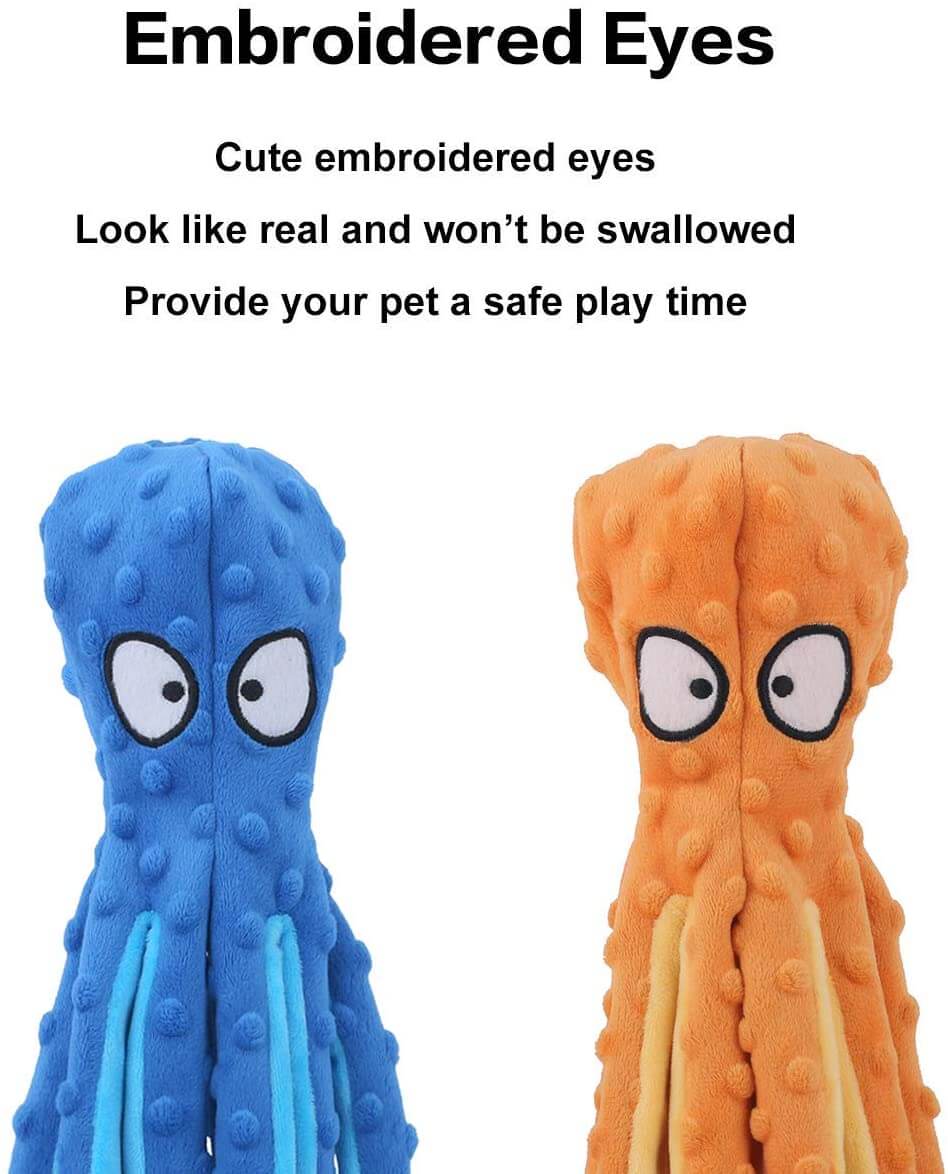 KUTKUT 2 Pcs Dog Squeaky Toys Octopus - No Stuffing Crinkle Plush Dog Toys for Puppy Teething, Durable Interactive Dog Chew Toys for Small to Medium Dogs Training and Reduce Boredom - kutkuts