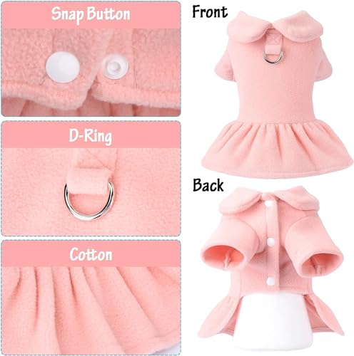 KUTKUT 2Pcs Small Dog Girl Dress with Leash Ring, Princess Style Winter Warm Collar Fleece Harness Dress for Shihtzu, Lhasa Apso, Fox Terrier, Daschund etc - kutkutstyle