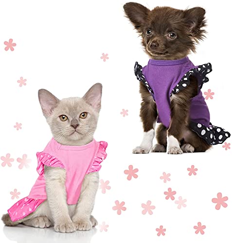 KUTKUT 2 Pieces Dog Cat Girl Dresses, Cute Girl Female Dog Dress Mommy Puppy Shirt Skirt Doggie Dresses Pet Summer Clothes Apparel for Yorkii, Maltese etc Dogs and Cats - kutkutstyle