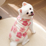 KUTKUT Small Dog Cat Flower Sleeveless Winter Vest Soft Warm Coral Fleece Double Layer Cozy Soft Button Open Sweater Small Doggie Outfit for Maltese, ToyPoodle, Toypom (Pink Floral)