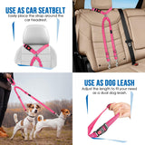 KUTKUT Double Dog Seat Belt, Dual Pet Car Headrest Restraint Safety Seatbelt No Tangle Dog Leash Duty Adjust Elastic Bungee Lead Splitter Connect Harness in Vehicle Travel for 2 Dogs (Pink)