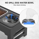 KUTKUT Elevated 2-in-1 Dog Bowls, 4 Adjustable Heights Spill Proof Dog Water Bowl and Stainless Steel Dog Food Bowl, Dog Bowl Stand for Small Medium Large Dogs (Capacity: SS Bowl: 1.6L Bowl 2L