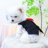 KUTKUT Striped Dog Tuxedo Shirt Formal Suit Bow Tie Costume Stylish Pet Wedding Shirts Dog Prince Wedding Bow Tie Shirt Gentleman Apparel Puppy Clothes for Small Dogs Cats