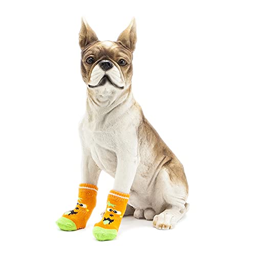 KUTKUT Pack of 2 Anti-Skid Small Breed Dog Socks with Paw Pattern | Pet Paw Protector Puppy Socks with 4 Pieces Adjustable Straps | Socks for Shih Tzu, Bichon, Maltese etc - kutkutstyle