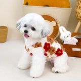 KUTKUT Winter Small Dog Cat Floral Sleeveless Vest Soft Warm Coral Fleece Double Layer Cozy Soft Button Open Sweater Small Doggie Outfit for Maltese, ToyPoodle, Toypom (Red Floral)