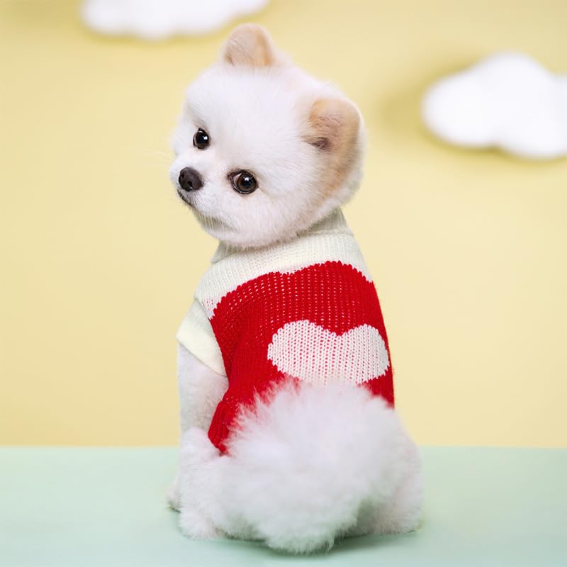 KUTKUT 2Pcs Small Dog Sweaters, Warm Turtleneck Knitted Girl Dog Clothes, Cute Pet Knitwear Soft Puppy Pullover Vest Outfits